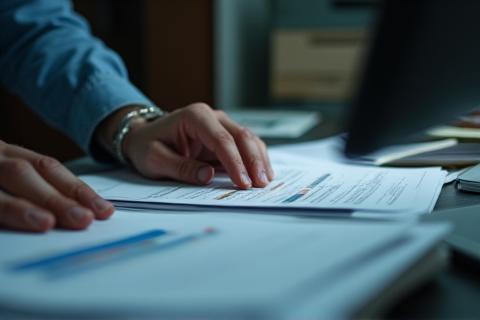 Person looking through files or documents.